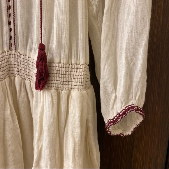 The Kooples Sunrise White Maroon Embroidered Peasant Dress (16) - Picture 6 of 9